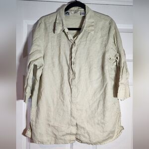 Richard Malcolm Woman Light Green Irish Linen Button Up Shirt 1X